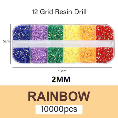 10000 komada 2/3 mm miješanih boja AB Pixie Stone Resin Dio za nokte Ukrasni kamenčići Kutija s 12 pojaseva Okrugla ravna stražnja žele Ukrasni kamenčići u masi za nokte