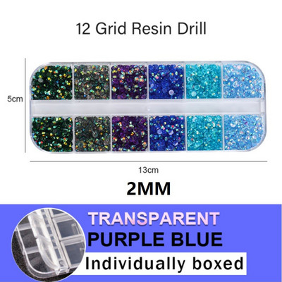 10000 komada 2/3 mm miješanih boja AB Pixie Stone Resin Dio za nokte Ukrasni kamenčići Kutija s 12 pojaseva Okrugla ravna stražnja žele Ukrasni kamenčići u masi za nokte