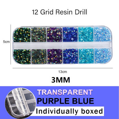 10000 komada 2/3 mm miješanih boja AB Pixie Stone Resin Dio za nokte Ukrasni kamenčići Kutija s 12 pojaseva Okrugla ravna stražnja žele Ukrasni kamenčići u masi za nokte