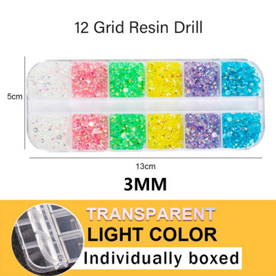 10000 komada 2/3 mm miješanih boja AB Pixie Stone Resin Dio za nokte Ukrasni kamenčići Kutija s 12 pojaseva Okrugla ravna stražnja žele Ukrasni kamenčići u masi za nokte