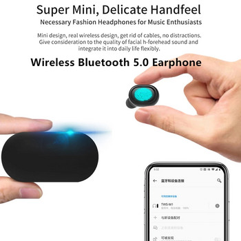 M1 TWS Мини безжични Bluetooth слушалки Спортни слушалки Водоустойчиви слушалки Качество на звука за Huawei Iphone Xiaomi Музикални слушалки