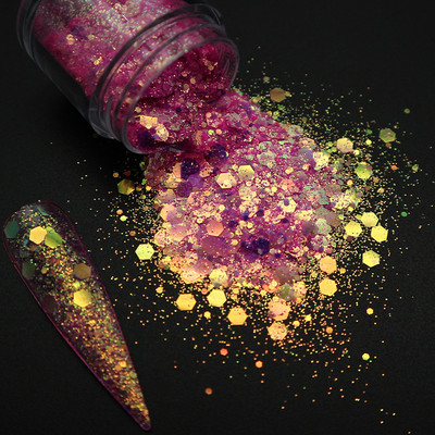 1 dėžutė Holografiniai nagų blizgučiai Blizgantys stambūs chameleonas šešiakampiai dribsniai Paillette lakavimo manikiūras nagų dailės dekoracijos