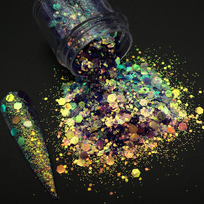 1 dėžutė Holografiniai nagų blizgučiai Blizgantys stambūs chameleonas šešiakampiai dribsniai Paillette lakavimo manikiūras nagų dailės dekoracijos