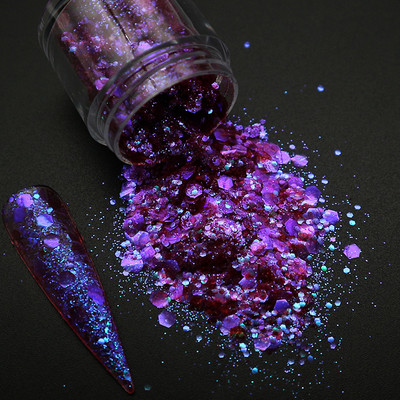 1 dėžutė Holografiniai nagų blizgučiai Blizgantys stambūs chameleonas šešiakampiai dribsniai Paillette lakavimo manikiūras nagų dailės dekoracijos