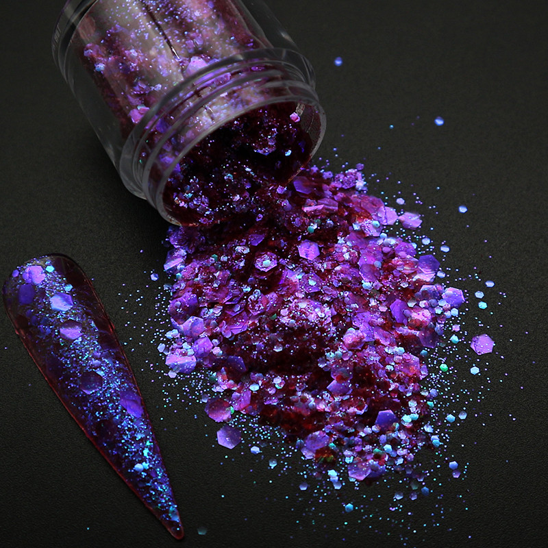 1 dėžutė Holografiniai nagų blizgučiai Blizgantys stambūs chameleonas šešiakampiai dribsniai Paillette lakavimo manikiūras nagų dailės dekoracijos