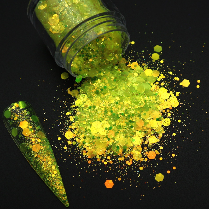 1 dėžutė Holografiniai nagų blizgučiai Blizgantys stambūs chameleonas šešiakampiai dribsniai Paillette lakavimo manikiūras nagų dailės dekoracijos