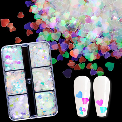 6 Grids Mermaid Love Heart Nail Sequins AB Butterfly Glitter Flakes Nail Art Decoration Supplies DIY Professionals Accessories