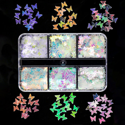 6 rács Mermaid Love Heart köröm flitterek AB Butterfly Glitter Flakes körömdíszítési kellékek barkácsolás szakembereknek Kiegészítők