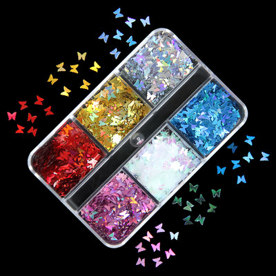 6 rács Mermaid Love Heart köröm flitterek AB Butterfly Glitter Flakes körömdíszítési kellékek barkácsolás szakembereknek Kiegészítők