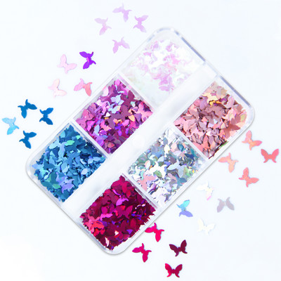 6 rács Mermaid Love Heart köröm flitterek AB Butterfly Glitter Flakes körömdíszítési kellékek barkácsolás szakembereknek Kiegészítők
