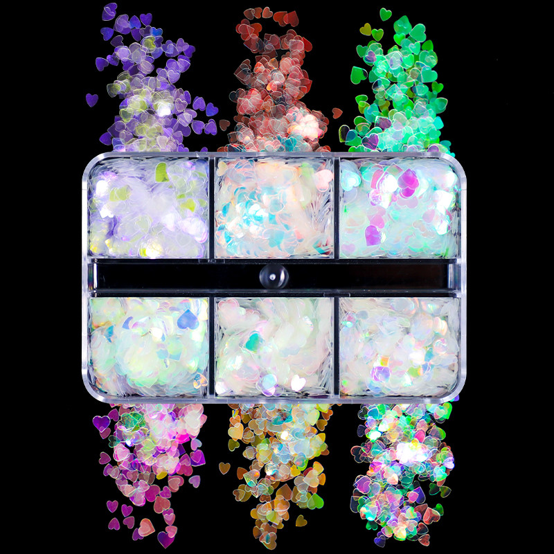 6 rács Mermaid Love Heart köröm flitterek AB Butterfly Glitter Flakes körömdíszítési kellékek barkácsolás szakembereknek Kiegészítők