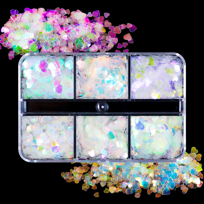 6 rács Mermaid Love Heart köröm flitterek AB Butterfly Glitter Flakes körömdíszítési kellékek barkácsolás szakembereknek Kiegészítők