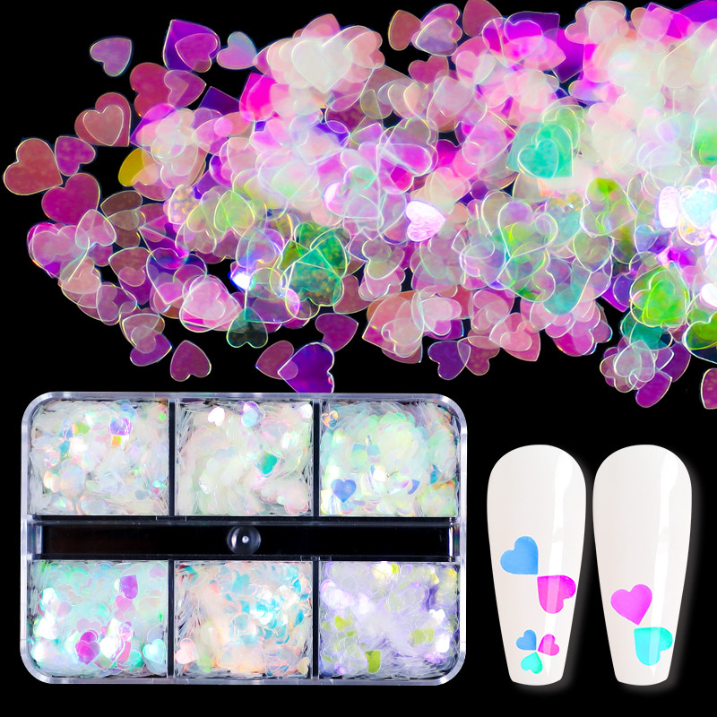 6 rács Mermaid Love Heart köröm flitterek AB Butterfly Glitter Flakes körömdíszítési kellékek barkácsolás szakembereknek Kiegészítők