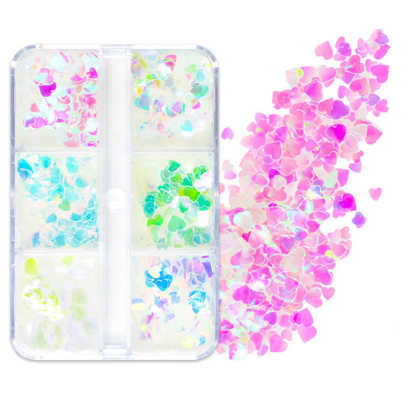 6 rács Mermaid Love Heart köröm flitterek AB Butterfly Glitter Flakes körömdíszítési kellékek barkácsolás szakembereknek Kiegészítők