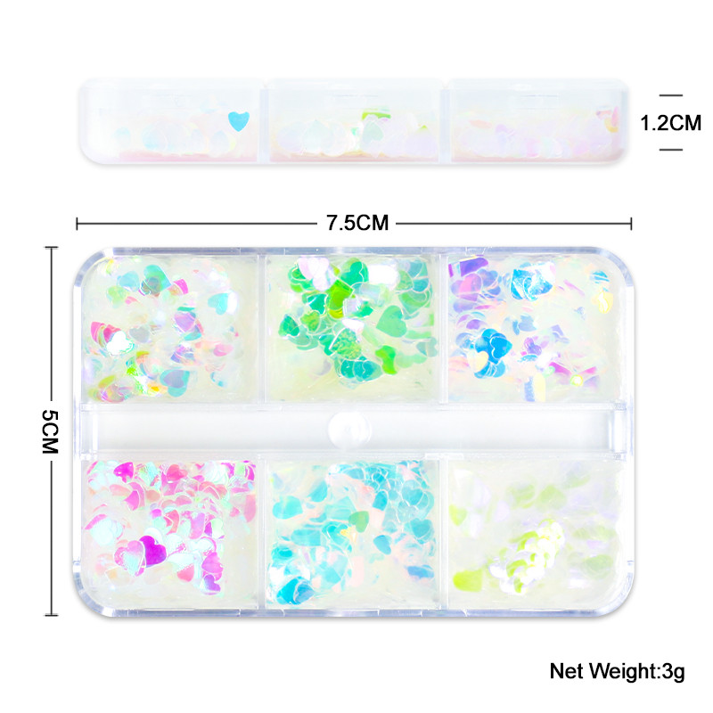 6 rács Mermaid Love Heart köröm flitterek AB Butterfly Glitter Flakes körömdíszítési kellékek barkácsolás szakembereknek Kiegészítők