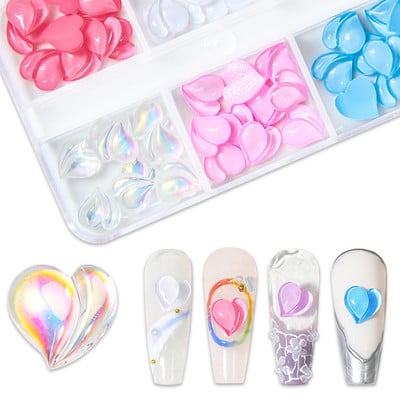 60db Akril AB barackszív Kawaii Aurora gyanta köröm strassz 3D Love Jewelry körömdíszítés rózsaszín lila varázslatok kiegészítők