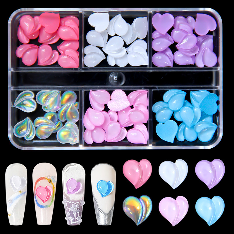 60db Akril AB barackszív Kawaii Aurora gyanta köröm strassz 3D Love Jewelry körömdíszítés rózsaszín lila varázslatok kiegészítők