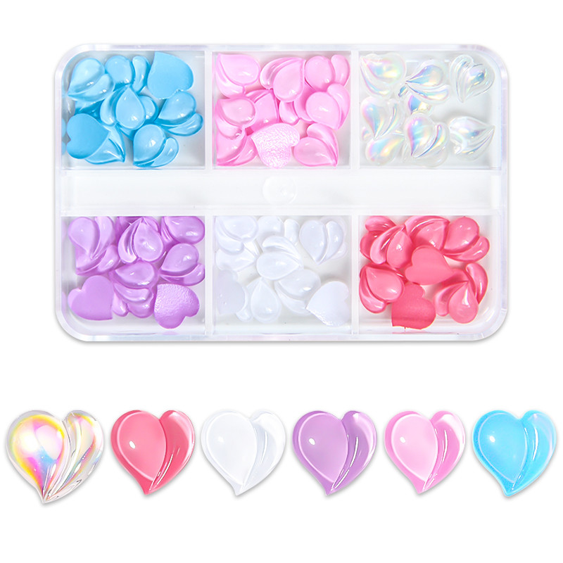 60db Akril AB barackszív Kawaii Aurora gyanta köröm strassz 3D Love Jewelry körömdíszítés rózsaszín lila varázslatok kiegészítők