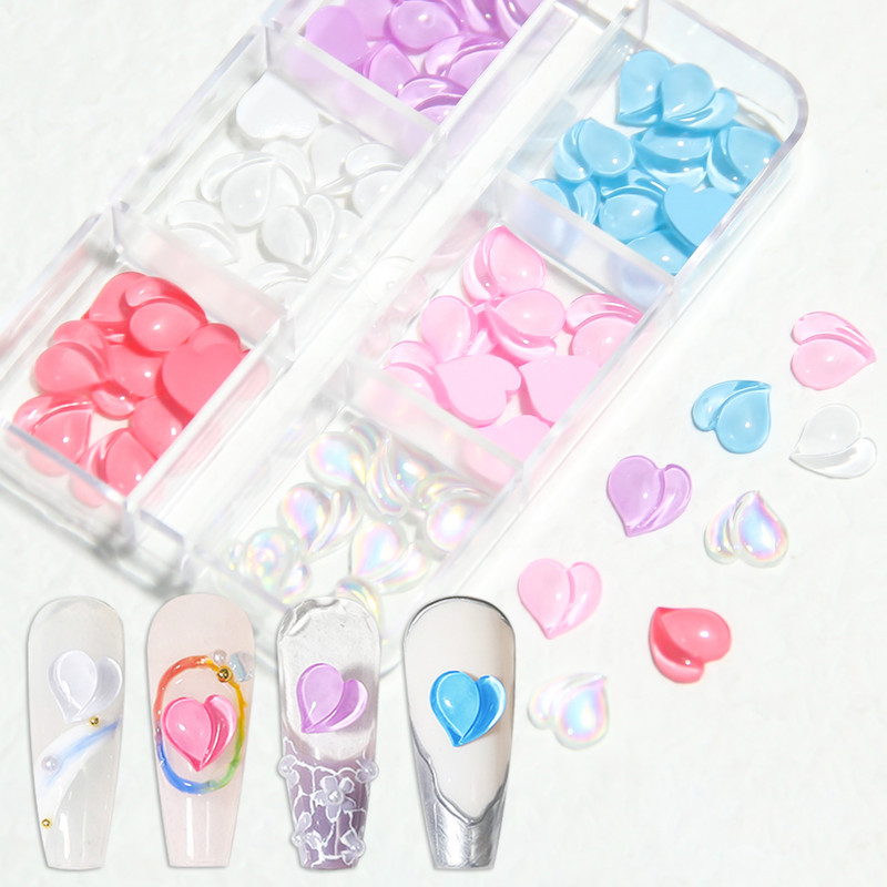 60db Akril AB barackszív Kawaii Aurora gyanta köröm strassz 3D Love Jewelry körömdíszítés rózsaszín lila varázslatok kiegészítők
