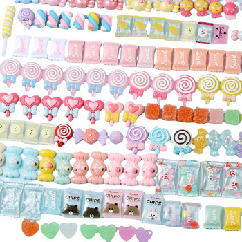 10 бр./лот Kawaii Resin Nail Art Charms Happy Flower Jelly Gummy Mix Sweet Candy 3D декорация за нокти Направи си сам луксозни аксесоари за нокти