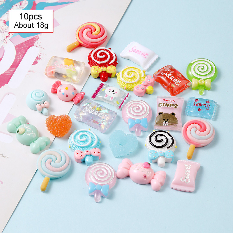10 vnt. / partijoje Kawaii Resin Nail Art Charms Happy Flower Jelly Gummy Mix Sweet Candy 3D Nagų dekoravimas DIY Prabangūs Nagų Priedai