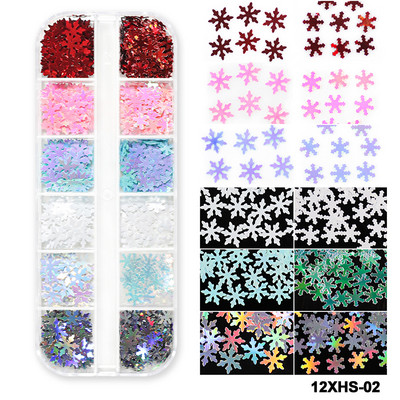 12 rács Szerelem Nail Art Csillogó Szív Pehely Valentin-napi Dekoráció 3D Vegyes Forma Paillette Manikűr Barkácsolás Professzionális Kiegészítők
