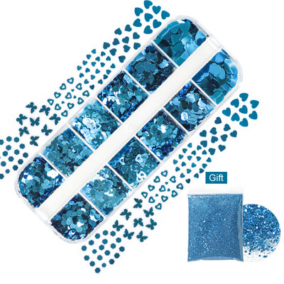 12 rács Szerelem Nail Art Csillogó Szív Pehely Valentin-napi Dekoráció 3D Vegyes Forma Paillette Manikűr Barkácsolás Professzionális Kiegészítők