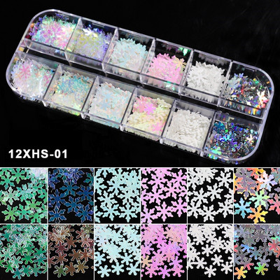 12 rács Szerelem Nail Art Csillogó Szív Pehely Valentin-napi Dekoráció 3D Vegyes Forma Paillette Manikűr Barkácsolás Professzionális Kiegészítők