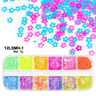 12 rács Szerelem Nail Art Csillogó Szív Pehely Valentin-napi Dekoráció 3D Vegyes Forma Paillette Manikűr Barkácsolás Professzionális Kiegészítők