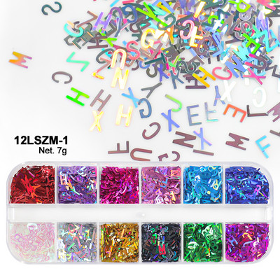 12 rács Szerelem Nail Art Csillogó Szív Pehely Valentin-napi Dekoráció 3D Vegyes Forma Paillette Manikűr Barkácsolás Professzionális Kiegészítők