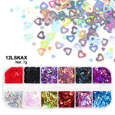 12 Grids AB Mermaid Snow Nail Art flitterek Irizáló Fehér Pelyhek Juhar hó Pillangó Szív Pailliette Csillogó Köröm Design