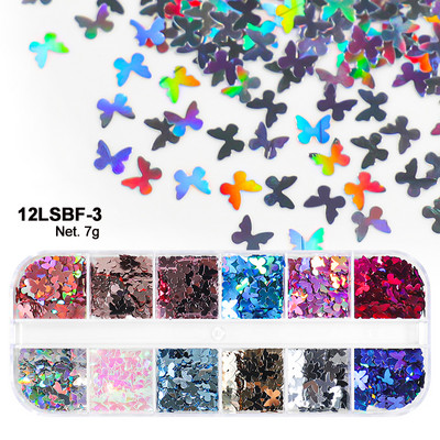 12 Grids AB Mermaid Snow Nail Art flitterek Irizáló Fehér Pelyhek Juhar hó Pillangó Szív Pailliette Csillogó Köröm Design