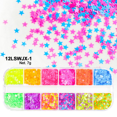 12 Grids AB Mermaid Snow Nail Art flitterek Irizáló Fehér Pelyhek Juhar hó Pillangó Szív Pailliette Csillogó Köröm Design