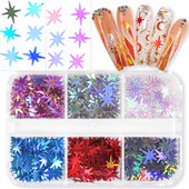 6 mreža New Star Nail Art Svjetlucave šljokice Boja lasera Zvjezdano nebo Mjesečeve pahuljice Pribor za nokte za manikuru Profesionalni dodaci