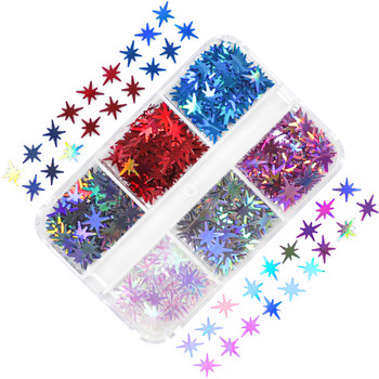 6 решетки New Star Nail Art Блестящи пайети Лазерен цвят Звездно небе Лунни люспи Маникюр Консумативи за нокти Професионални аксесоари