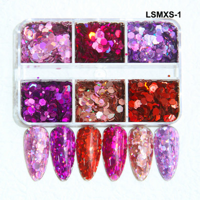 6 mreža New Star Nail Art Svjetlucave šljokice Boja lasera Zvjezdano nebo Mjesečeve pahuljice Pribor za nokte za manikuru Profesionalni dodaci