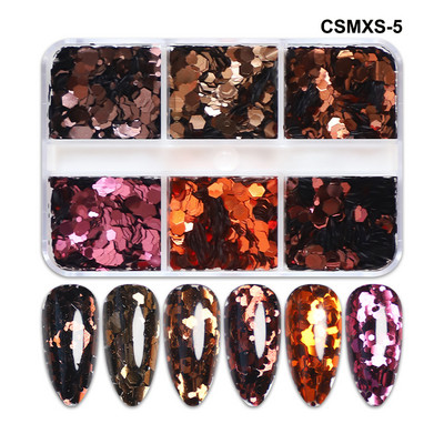 6 mreža New Star Nail Art Svjetlucave šljokice Boja lasera Zvjezdano nebo Mjesečeve pahuljice Pribor za nokte za manikuru Profesionalni dodaci