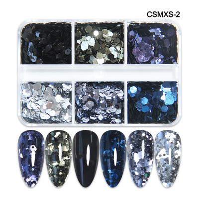 6 mreža New Star Nail Art Svjetlucave šljokice Boja lasera Zvjezdano nebo Mjesečeve pahuljice Pribor za nokte za manikuru Profesionalni dodaci