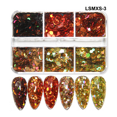 6 mreža New Star Nail Art Svjetlucave šljokice Boja lasera Zvjezdano nebo Mjesečeve pahuljice Pribor za nokte za manikuru Profesionalni dodaci