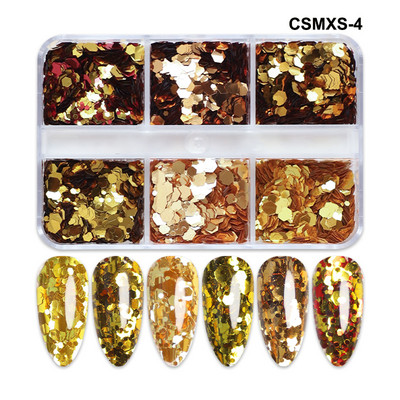 6 mreža New Star Nail Art Svjetlucave šljokice Boja lasera Zvjezdano nebo Mjesečeve pahuljice Pribor za nokte za manikuru Profesionalni dodaci