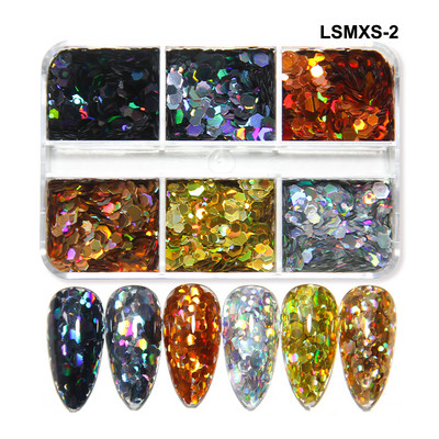 6 mreža New Star Nail Art Svjetlucave šljokice Boja lasera Zvjezdano nebo Mjesečeve pahuljice Pribor za nokte za manikuru Profesionalni dodaci