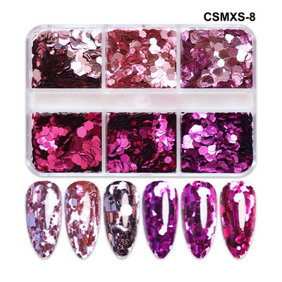 6 mreža New Star Nail Art Svjetlucave šljokice Boja lasera Zvjezdano nebo Mjesečeve pahuljice Pribor za nokte za manikuru Profesionalni dodaci