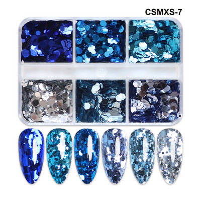 6 mreža New Star Nail Art Svjetlucave šljokice Boja lasera Zvjezdano nebo Mjesečeve pahuljice Pribor za nokte za manikuru Profesionalni dodaci