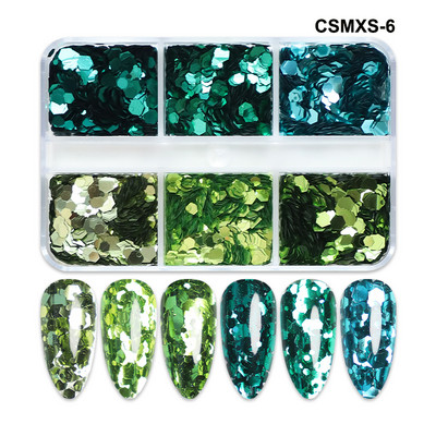 6 mreža New Star Nail Art Svjetlucave šljokice Boja lasera Zvjezdano nebo Mjesečeve pahuljice Pribor za nokte za manikuru Profesionalni dodaci