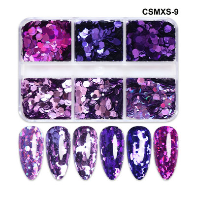 6 mreža New Star Nail Art Svjetlucave šljokice Boja lasera Zvjezdano nebo Mjesečeve pahuljice Pribor za nokte za manikuru Profesionalni dodaci