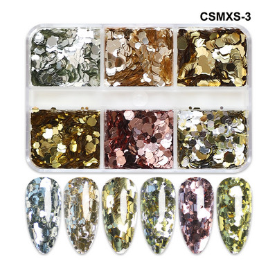 6 mreža New Star Nail Art Svjetlucave šljokice Boja lasera Zvjezdano nebo Mjesečeve pahuljice Pribor za nokte za manikuru Profesionalni dodaci