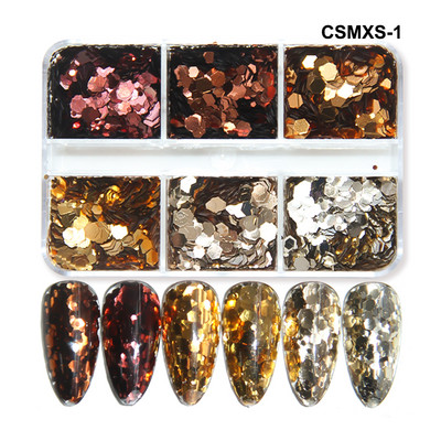 6 mreža New Star Nail Art Svjetlucave šljokice Boja lasera Zvjezdano nebo Mjesečeve pahuljice Pribor za nokte za manikuru Profesionalni dodaci