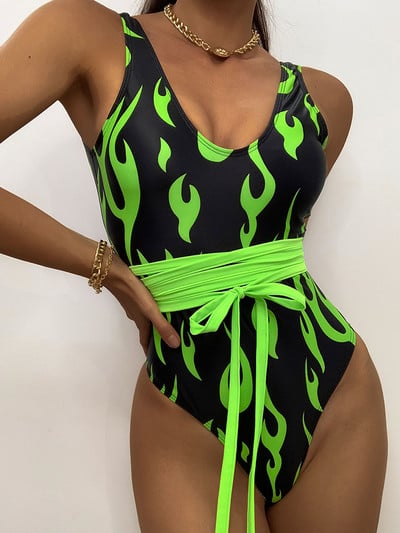 Monokini s vatrenim uzorkom Retro seksi kupaći kostim ženski Bodi visokog kroja Jednodijelni Ženski jednodijelni kupaći kostim Push up kupaći kostim 2020.