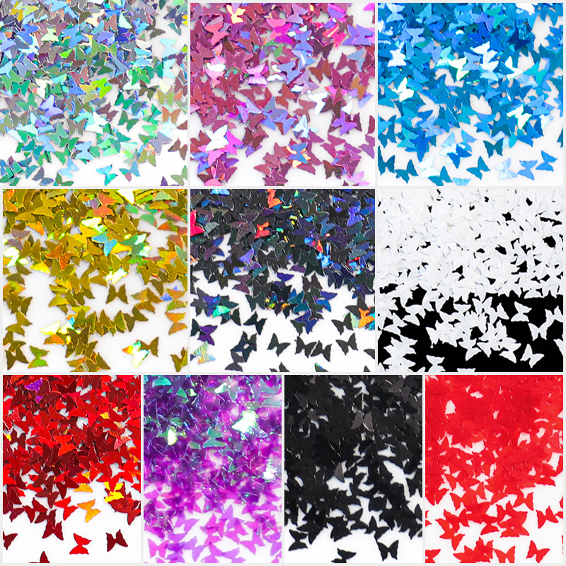 12 rács Holografikus pillangó köröm csillogó matrica köröm művészet lézeres színes flitter dekor 3D csillogó pehely manikűr barkács kellékek