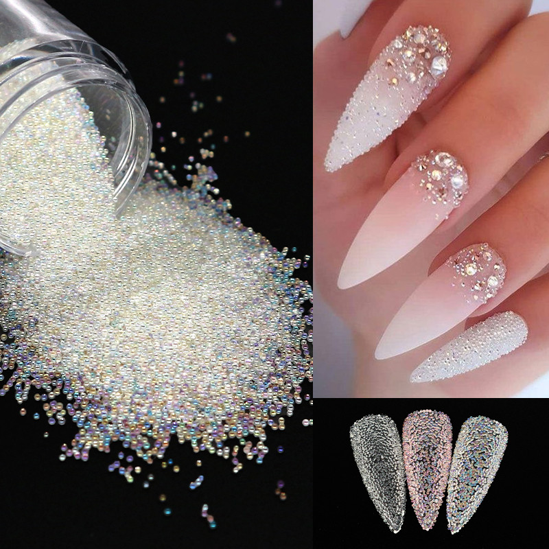 3D Nail Art Cristal Strasuri mici pentru manichiură Bile de sticlă Microbead Caviar Mărgele Decorații Brelocuri DIY Accesorii pentru unghii
